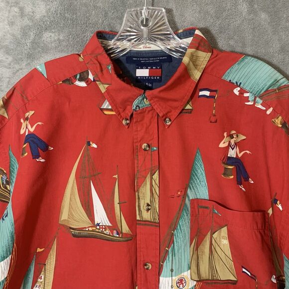Tommy Hilfiger XL Shirt Red American Classics Navy Surplus Boats Nautical READ - Picture 3 of 10
